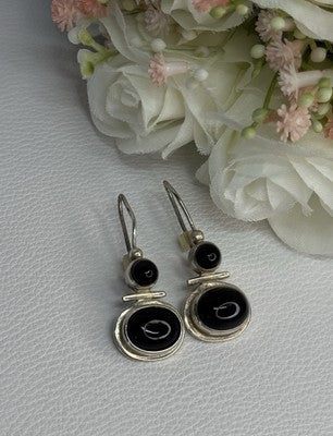 925 Sterling Silver Onyx Earrings Length 1.55 Inch
