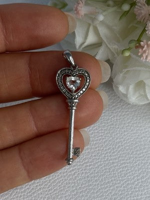 925 Sterling Silver Beryl Love Key Pendant Length 1.60 Inch
