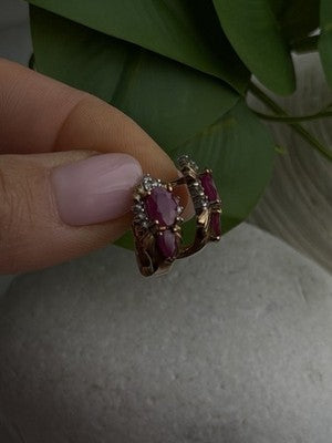 Elegant 10K Yellow Gold Ruby & Diamond Earrings