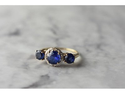 10K Yellow Gold London Blue Topaz & Diamonds Ring Size 6.5