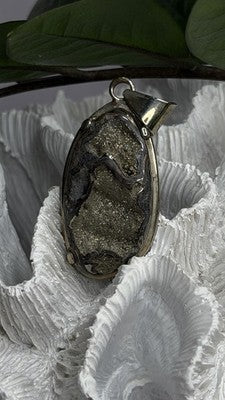 Vintage 925 Sterling Silver Pyritized Ammonite Pendant