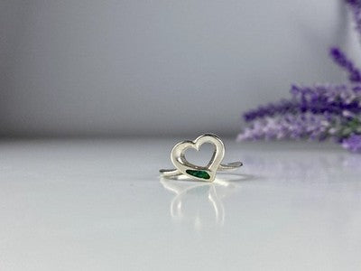 925 Sterling Silver Malachite Insert "Heart" Ring Size 6.5