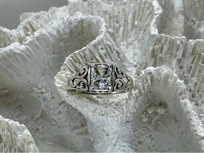925 Sterling Silver White CZ Openwork Ring Size 9.5