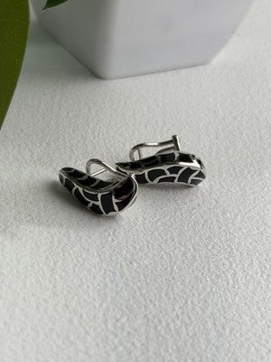 Italy Belle Etoile Coccodrillo 925 Sterling Silver Black Onyx Earrings