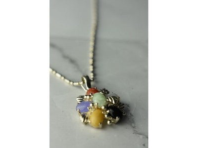 925 Sterling Silver Multi Gemstones Chain With Pendant