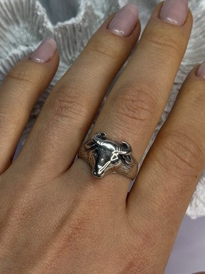 Men'S 925 Sterling Silver "Bull" Ring Size 9.5