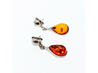925 Sterling Silver Amber "Drop" Earrings
