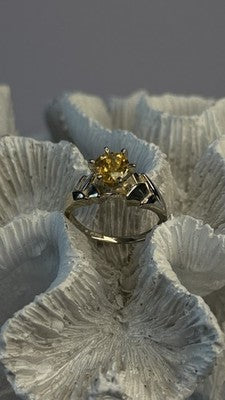 Elegant 925 Sterling Silver Yellow Citrine Ring Size 8
