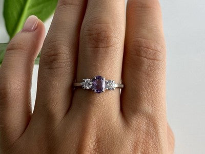 925 Sterling Silver Iolite & CZ Ring Size 9.5
