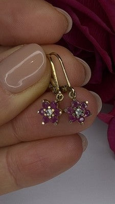 Flower 925 Sterling Silver Gold Plated Pink & White Topaz Earrings