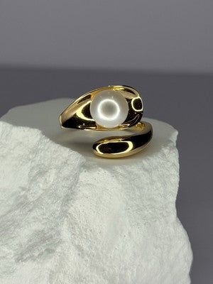 925 Sterling Silver Gold Plated Pearl Ring Size Adjustable