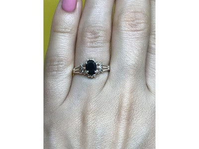 925 Sterling Silver Black Spinel Ring Size 7