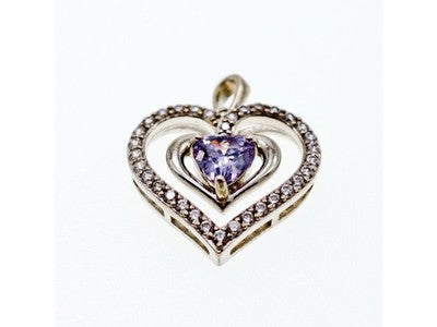 925 Sterling Silver Amethyst & Beryl "Heart" Pendant