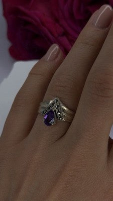 Vintage 925 Sterling Silver Amethyst & Marcasite Ring Size 7.5