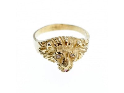 14K Yellow Gold Ruby & Quartz "Lion" Ring Size 8.5