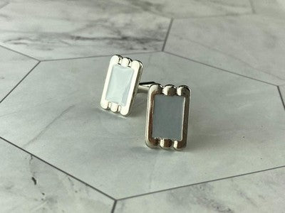 Men's Vintage 925 Sterling Silver Mother of Pearl Cufflinks