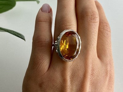 925 Sterling Silver Jewelry Glass Ring Size 6.5
