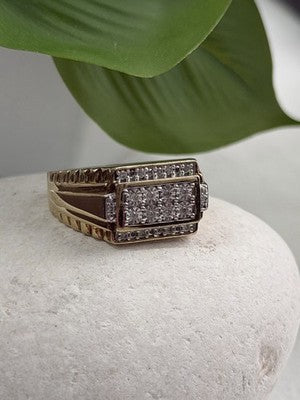 Men's 925 Sterling Silver Gold Plated White Sapphire Ring Size 10