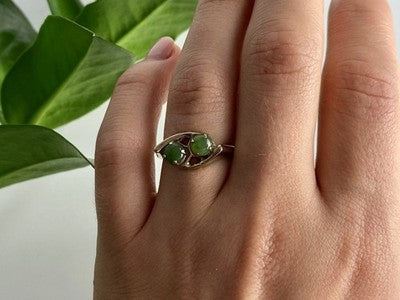 925 Sterling Silver Gold Plated Nephrite Ring Size 7