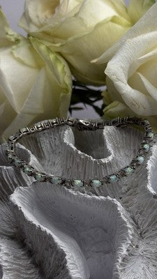 Tennis 925 Sterling Silver Fire Opal & Beryl Link Bracelet Size 7.5