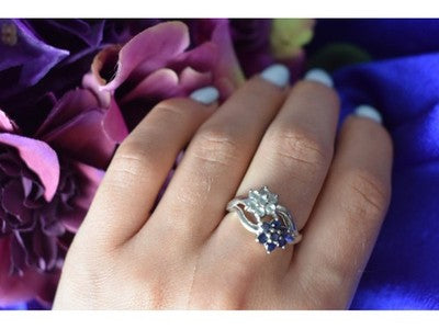 925 Sterling Silver Blue Spinel "Flowers" Ring Size 8