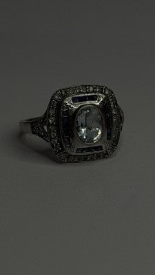 925 Sterling Silver Aquamarine, Sapphire & White Beryl Ring Size 9