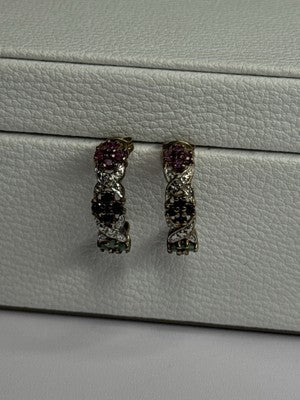 925 Sterling Silver Ruby Sapphire Emerald Earrings Length 0.80 Inch