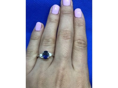 925 Sterling Silver Sapphire & CZ Ring Size 6.5