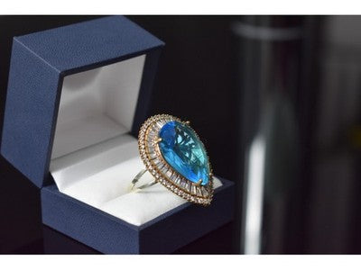 925 Sterling Silver With Gilding Blue Alpanite & CZ Ring Size 7.5