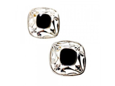 925 Sterling Silver Black Nephrite Stud Earrings