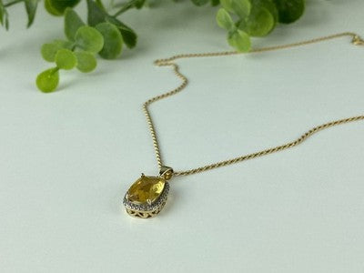 925 Sterling Silver Gold Plated Citrine Chain With Pendant Italy