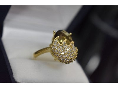 925 Sterling Silver Gold Plated Alpanite & CZ Ring Size 9 Turkey