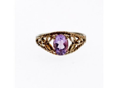 925 Sterling Silver Amethyst Openwork Ring Size 5.5