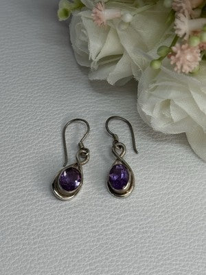 925 Sterling Silver Amethyst Earrings Length 1.20 Inch
