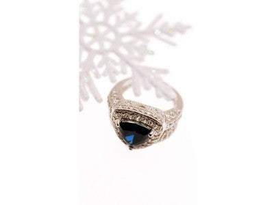 925 Sterling Silver Blue Sapphire and CZ Ring Size 5