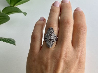 925 Sterling Silver Marcasites Ring Size 6.5