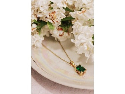 925 Sterling Silver Gold Plated Emerald & Goshenite Chain With Pendant
