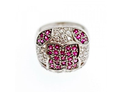 925 Sterling Silver White and Pink Topaz Ring Size 8
