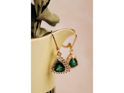 925 Sterling Silver Gold Plated Emerald Earrings