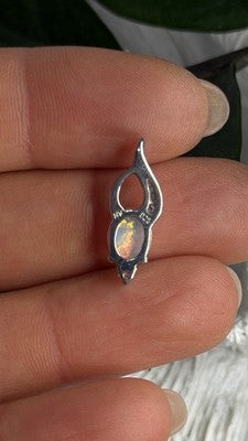 Tiny Beautiful 925 Sterling Silver Opal & Clear Topaz Stones Pendant