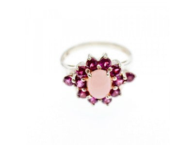 925 Sterling Silver Agate & Spinel "Flower" Ring Size 7
