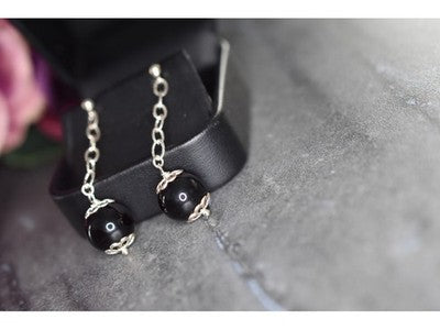 925 Sterling Silver Black Agate "Balls" Stud Earrings