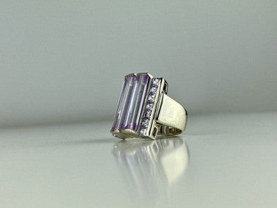 925 Sterling Silver Iolite & CZ Ring Size 7