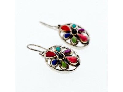 925 Sterling Silver Multicolor Agate Earrings