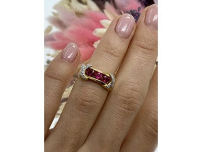 925 Sterling Silver Gold Plated Pink Topaz Ring Size 5