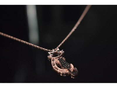 925 Sterling Silver Gold Plated CZ "Black Cat" Chain with Pendant Turkey