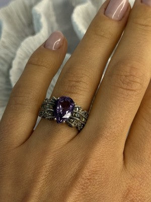 925 Sterling Silver Amethyst & Marcasite Ring Size 7