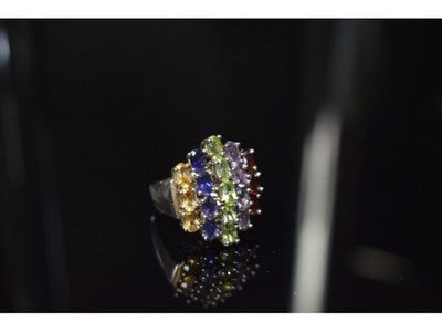925 Sterling Silver Multi Gemstones Ring Size 8.5
