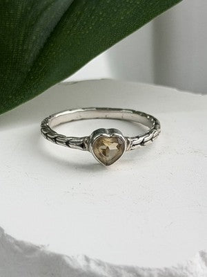 ATI 925 Sterling Silver Citrine Heart Ring Size 6.5