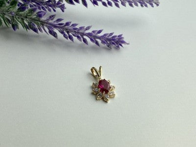 14K Yellow Gold Ruby & White Topaz Pendant